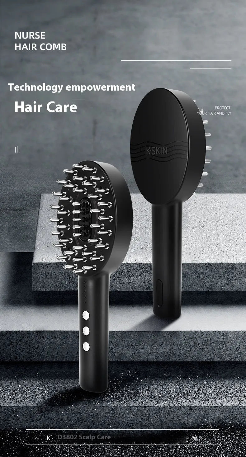 KD3802 Black rechargeable handheld scalp massager with medicine application capability