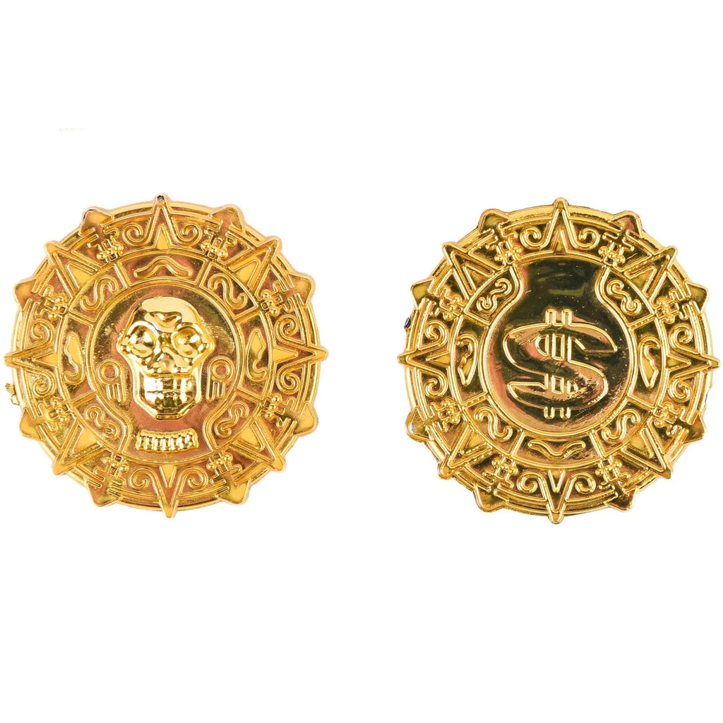 Plastic pirate gold coin toy with pointed tip design measuring 3.6cm diameter