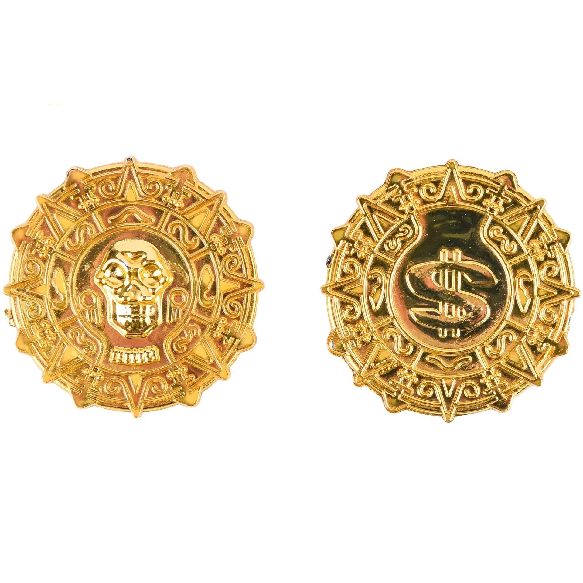 Plastic pirate gold coin toy with pointed tip design measuring 3.6cm diameter