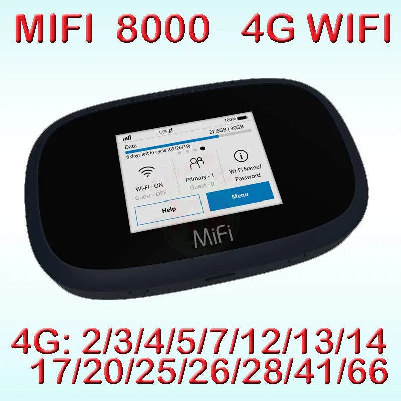 Black portable 4G wireless router with battery and cable for mobile internet access.