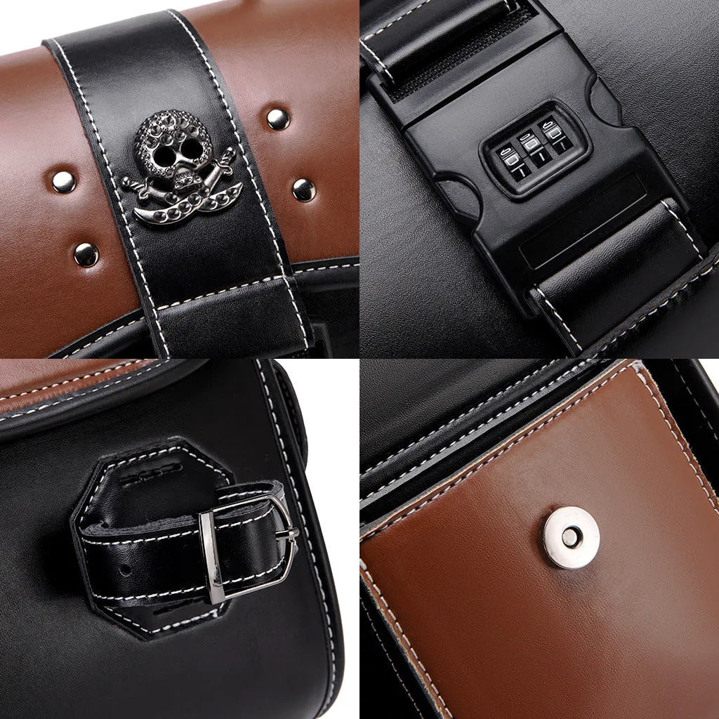 PU leather motorcycle front bag with patchwork design, model FBG397BK