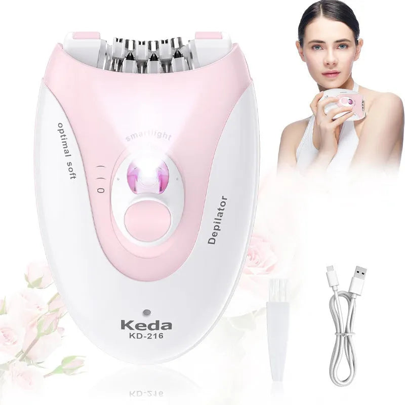KEDA-216 coloured portable electric hair removal device with USB charger and cleaning brush