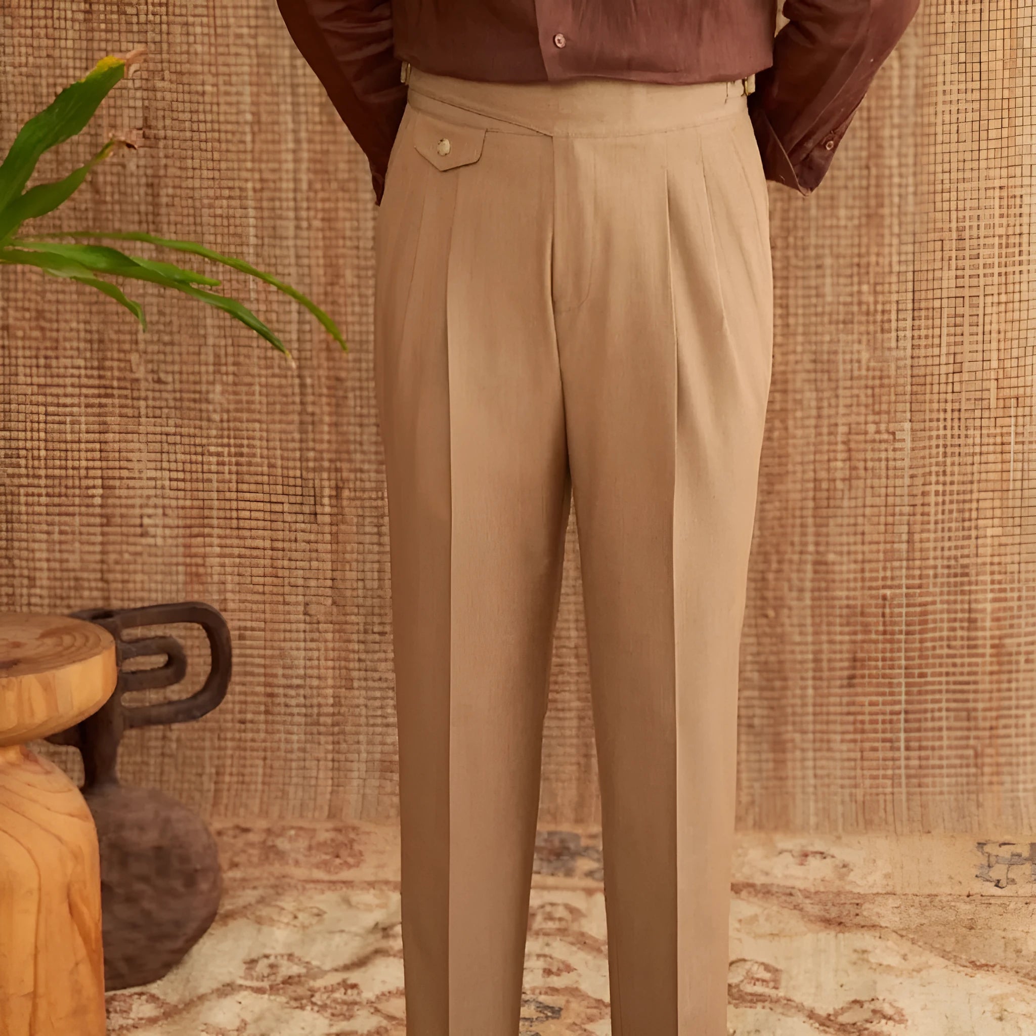Men's slim fit straight leg business trousers in dark grey colour with medium high waist