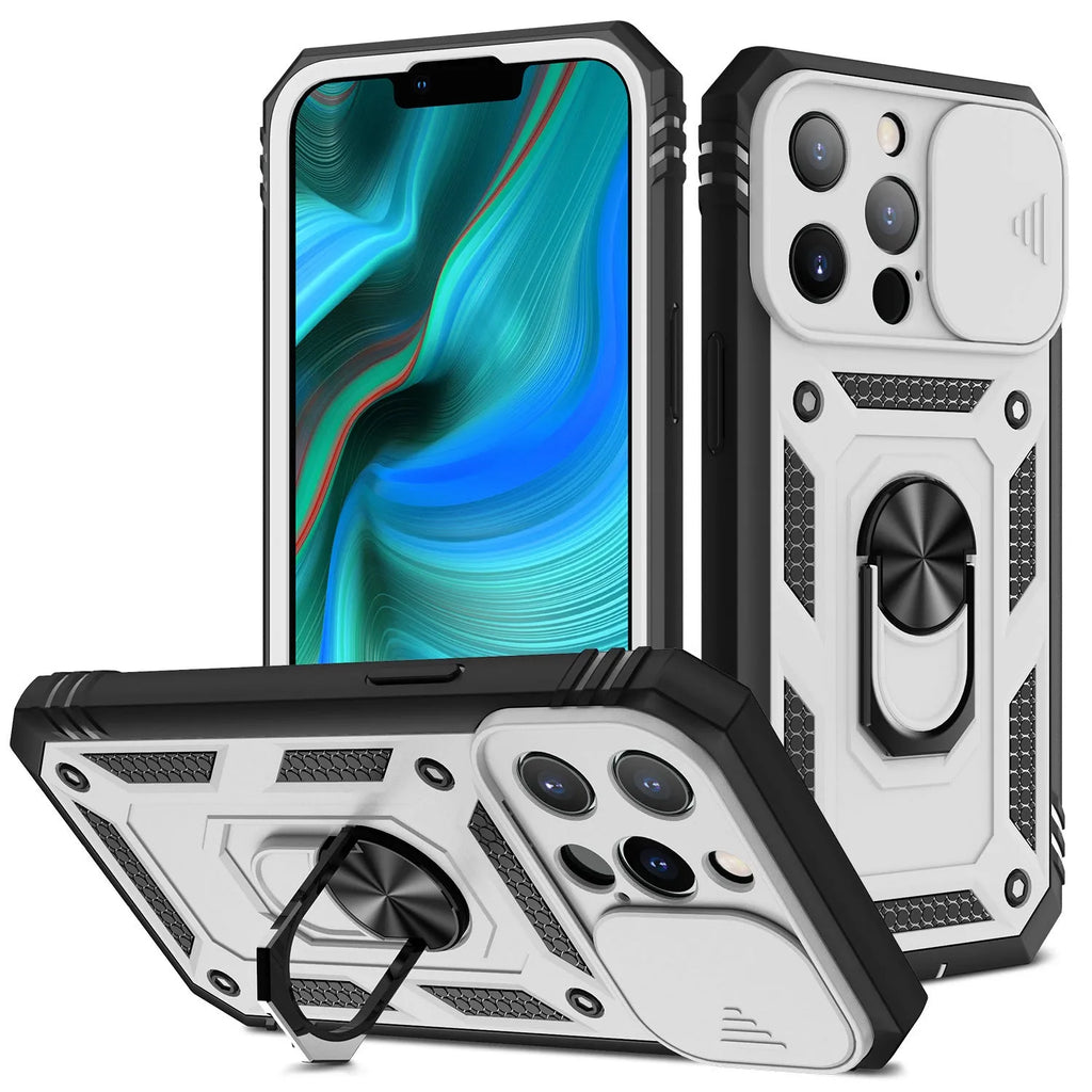 Clear magnetic iPhone case with extended sliding stand bracket in sapphire blue colour