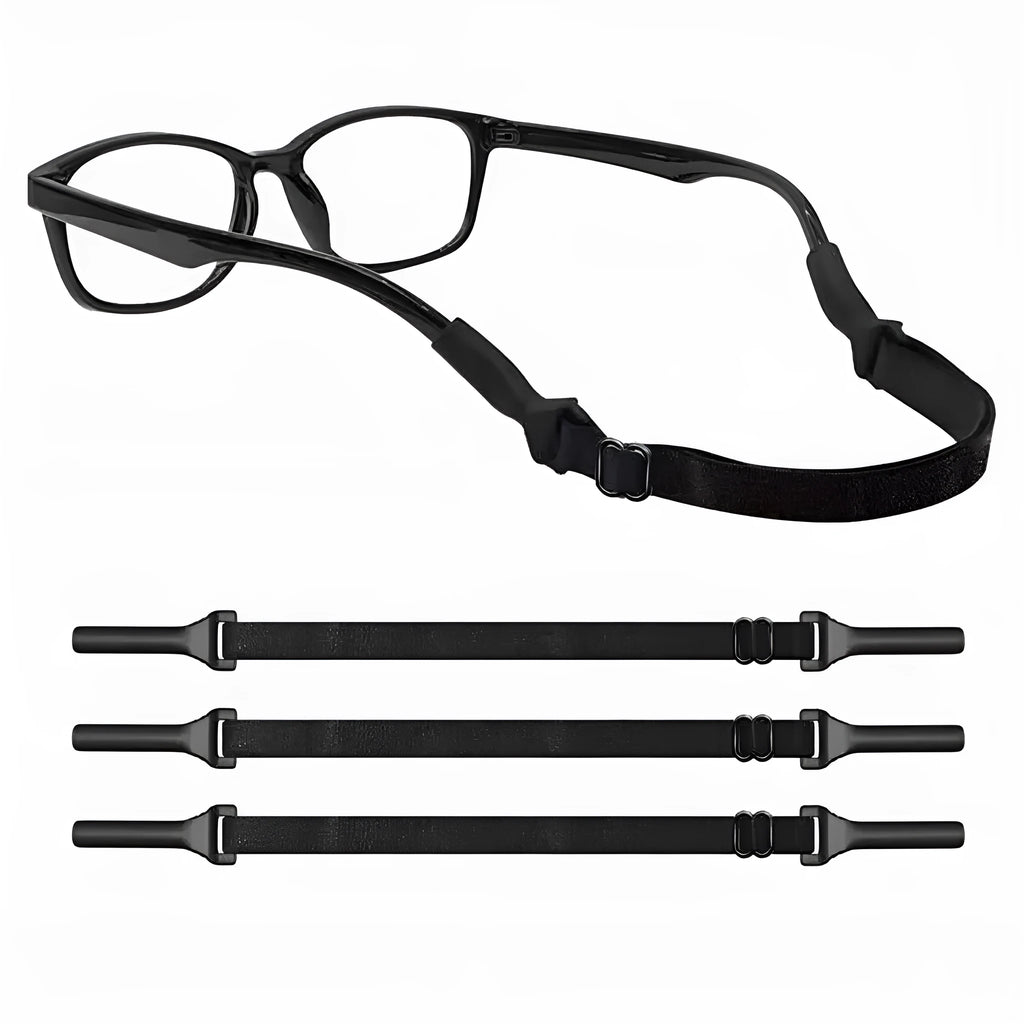 Black adjustable glasses cord with silicone ends for securing spectacles or sunglasses