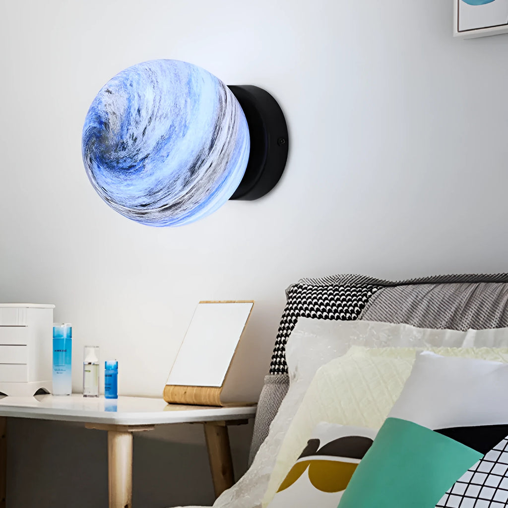 Planet Aisle simple wrought iron and glass bedside lamp with E27 lamp holder