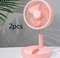 Black telescopic folding portable fan extended to full height with control buttons visible