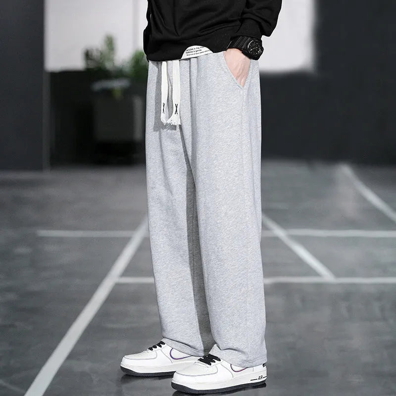 Men's casual bamboo fibre high-waist sports trousers in grey, shown with multiple pockets