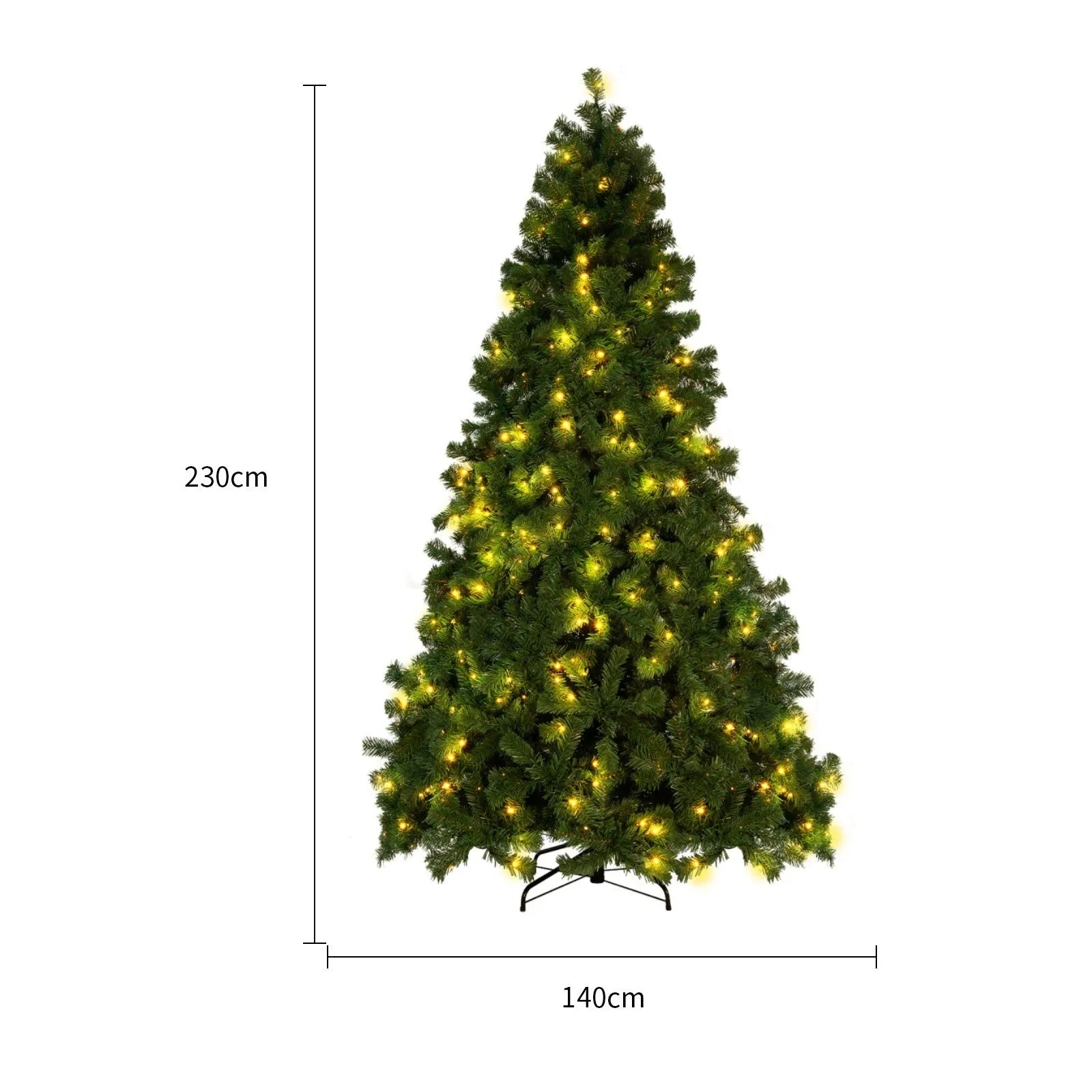 Green and white artificial PVC Christmas tree with snow effect and metal stand.
