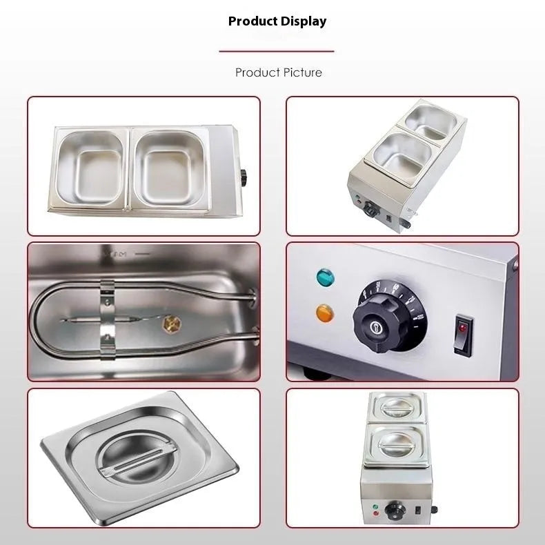 Commercial electric chocolate melting machine with double pot design and water insulation heating system