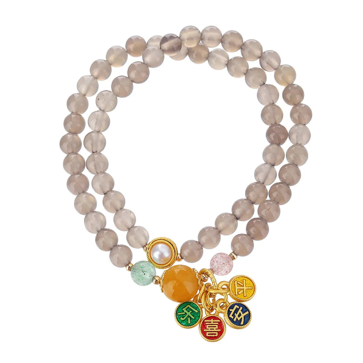 Natural grey agate women's bracelet with two-circle design and retro style