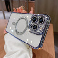 Wireless magnetic iPhone case in deep purple with soft silicone back and electroplated finish.