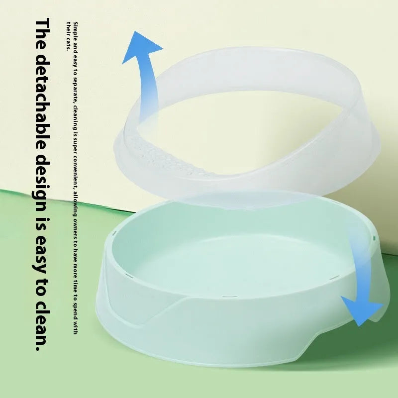 Round mint green PP plastic cat litter box with deodorant function on a white background.