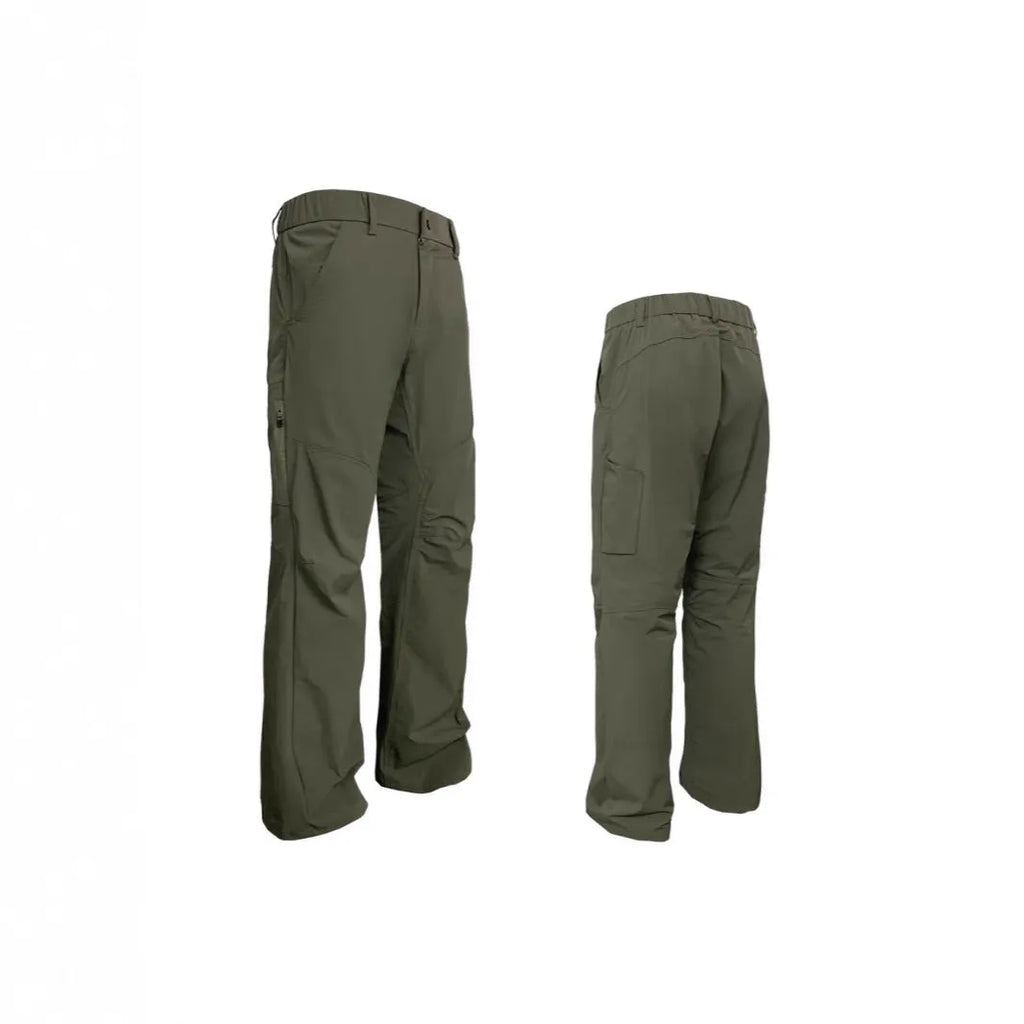 Straight cut casual trousers in chemical fibre blend fabric with elastic waistband in Army Green colour