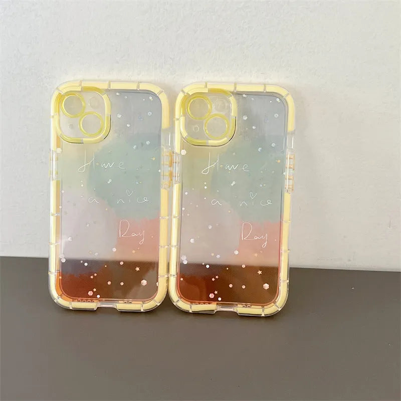 Yellow-edged minimalist contrast colour TPU silicone case on an Apple iPhone.