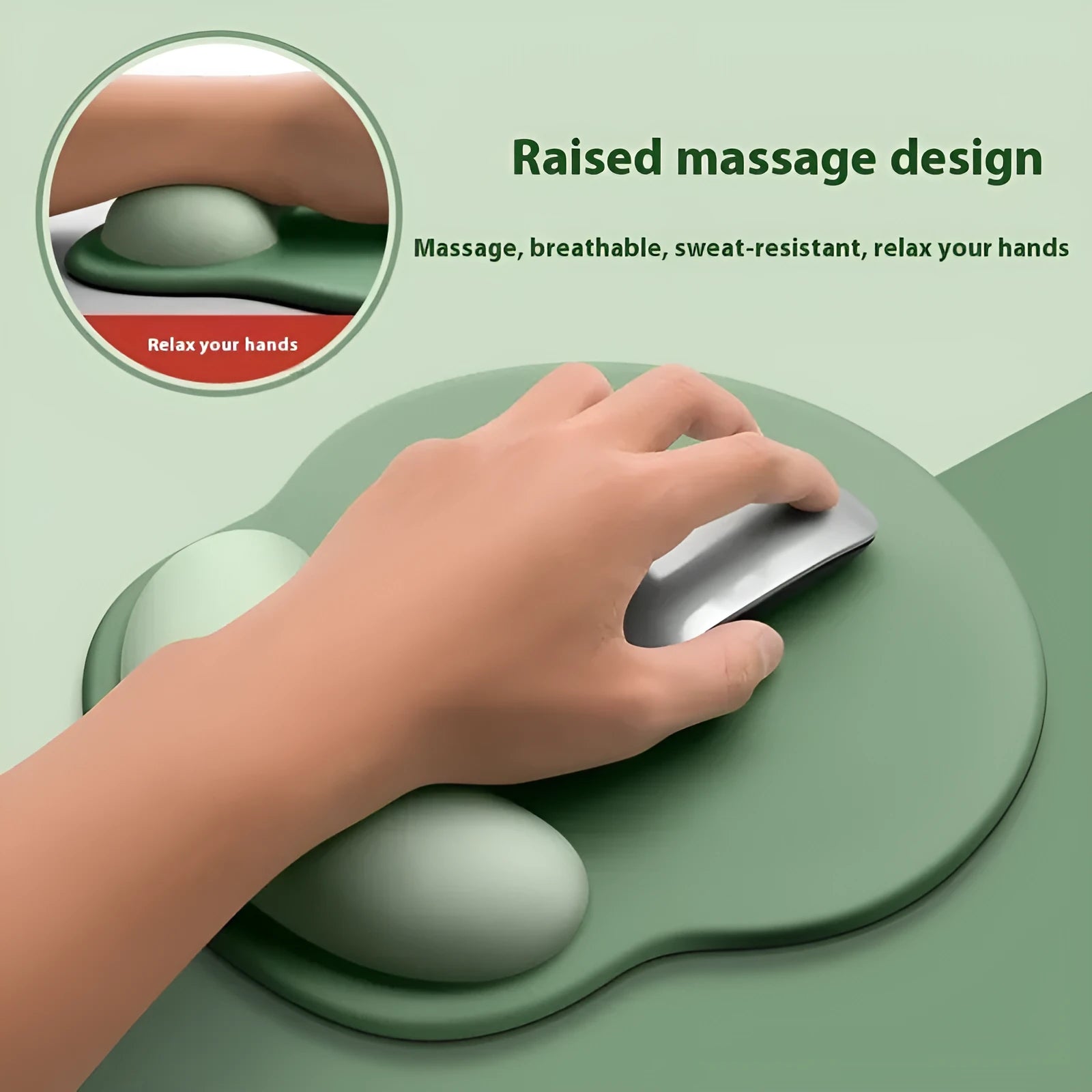 Silicone wristband mouse mat with gradient design measuring 220mm by 250mm on desk