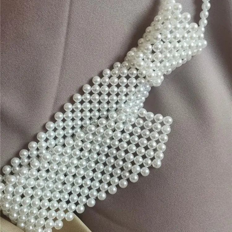 Handmade pearl tie body chain with hollow-out retro design and imitation pearl elements