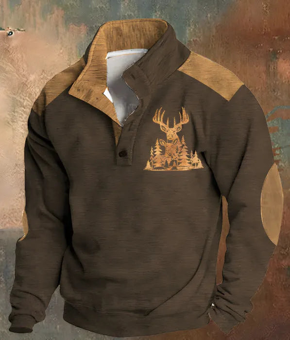 3D digital printed loose sweater with four button front and long sleeves in polyester fabric