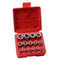 14-piece E-type socket combination tool set in red storage case with chrome vanadium steel construction