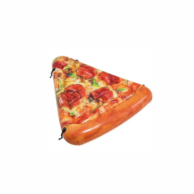 Large green inflatable pizza surfboard shaped recliner float on water