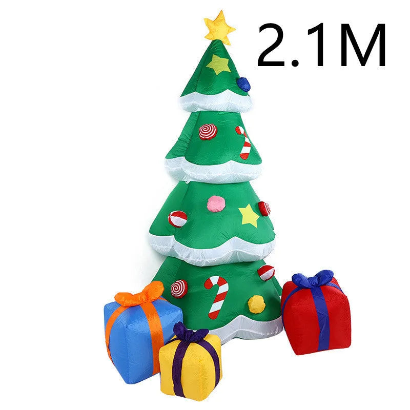 Outdoor Christmas inflatable decoration with LED lights showing Santa, snowman, and tree designs