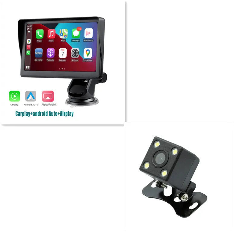7-inch portable car smart display with retractable bracket showing wireless Carplay interface on screen