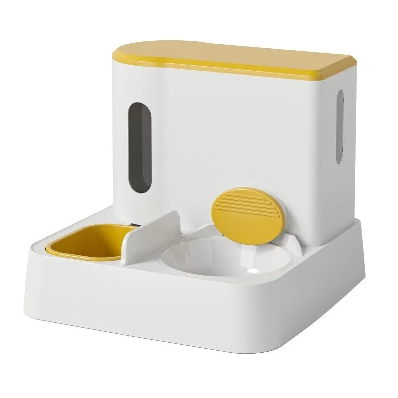Cat automatic pet feeder with integrated double bowl water dispenser system
