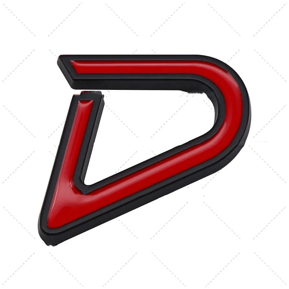 SD metal decorative car bumper sticker in red and silver colour combination showing dimensional scale