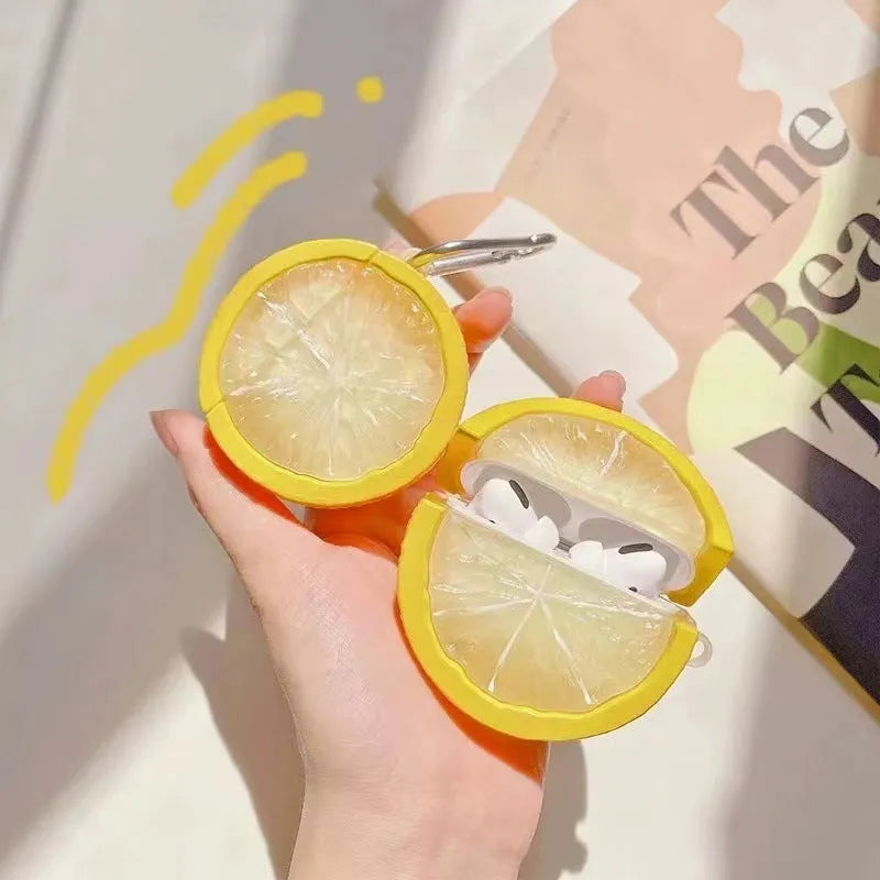 Creative lemon silicone headphone case for AirPods in yellow lemon colour with soft shell design