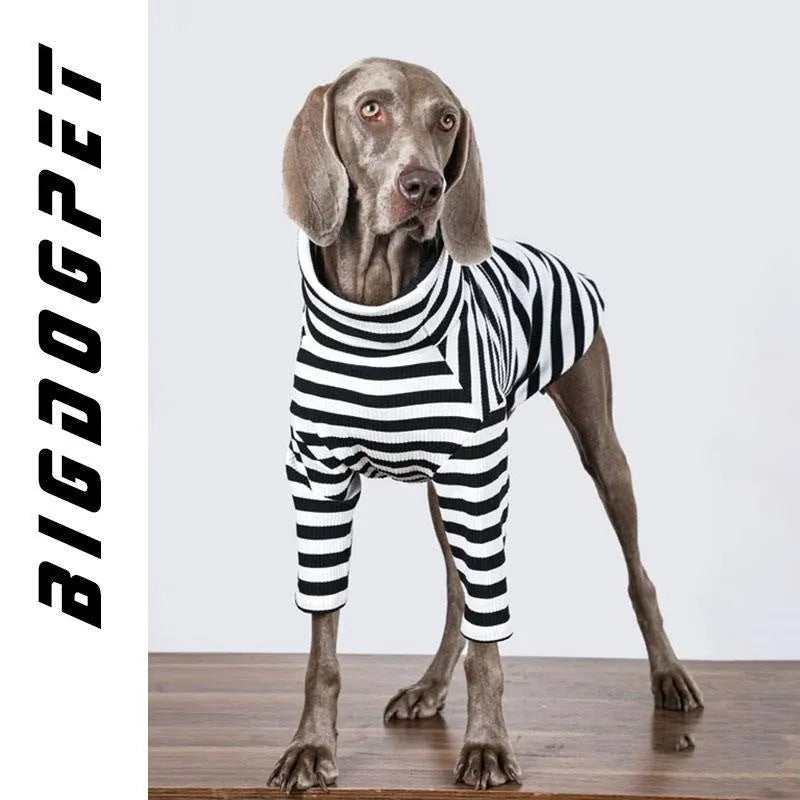 Black and white thin polyester inner layer clothing for large dogs showing size options up to XXXL