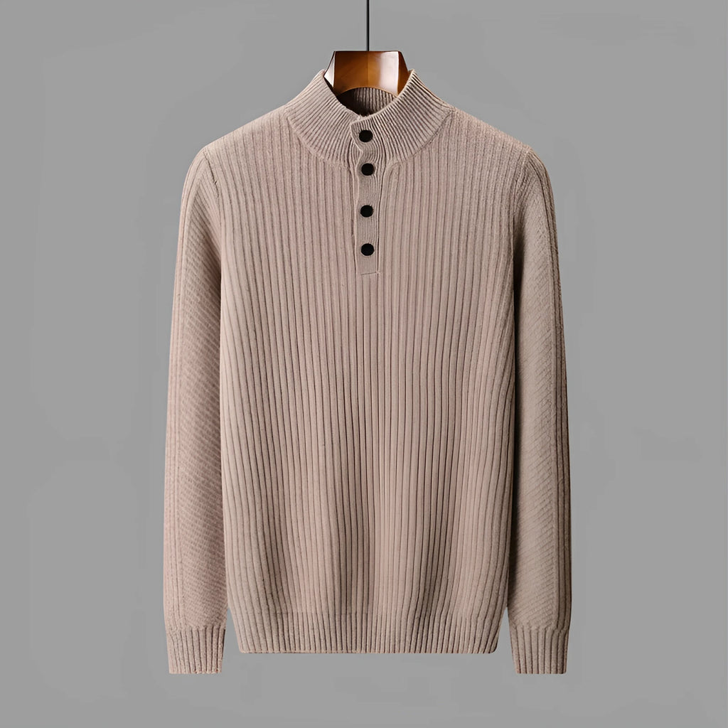 Men's half turtleneck button sweater pullover loose fit wool winter long sleeve