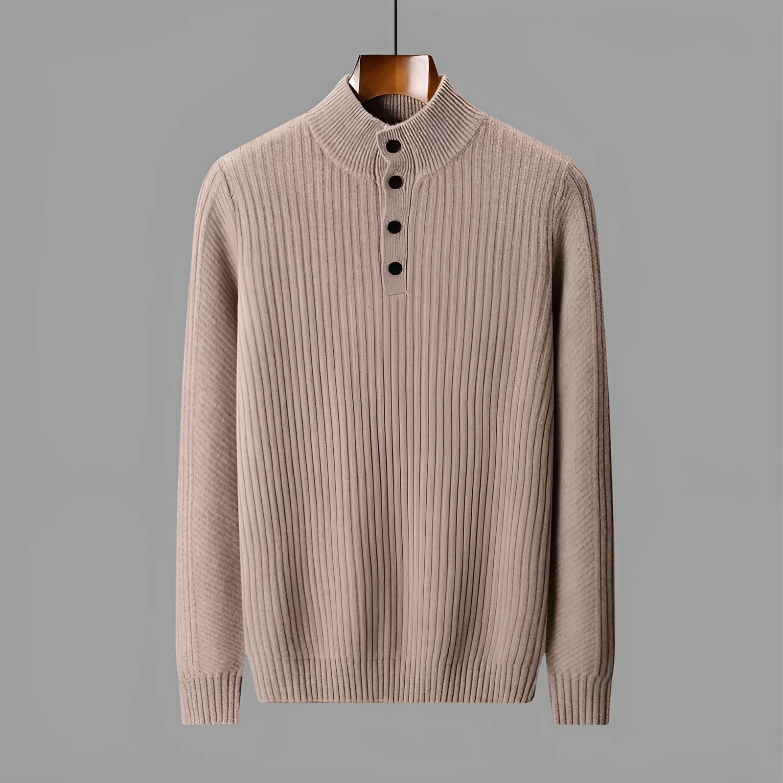 Men's half turtleneck button sweater pullover loose fit wool winter long sleeve