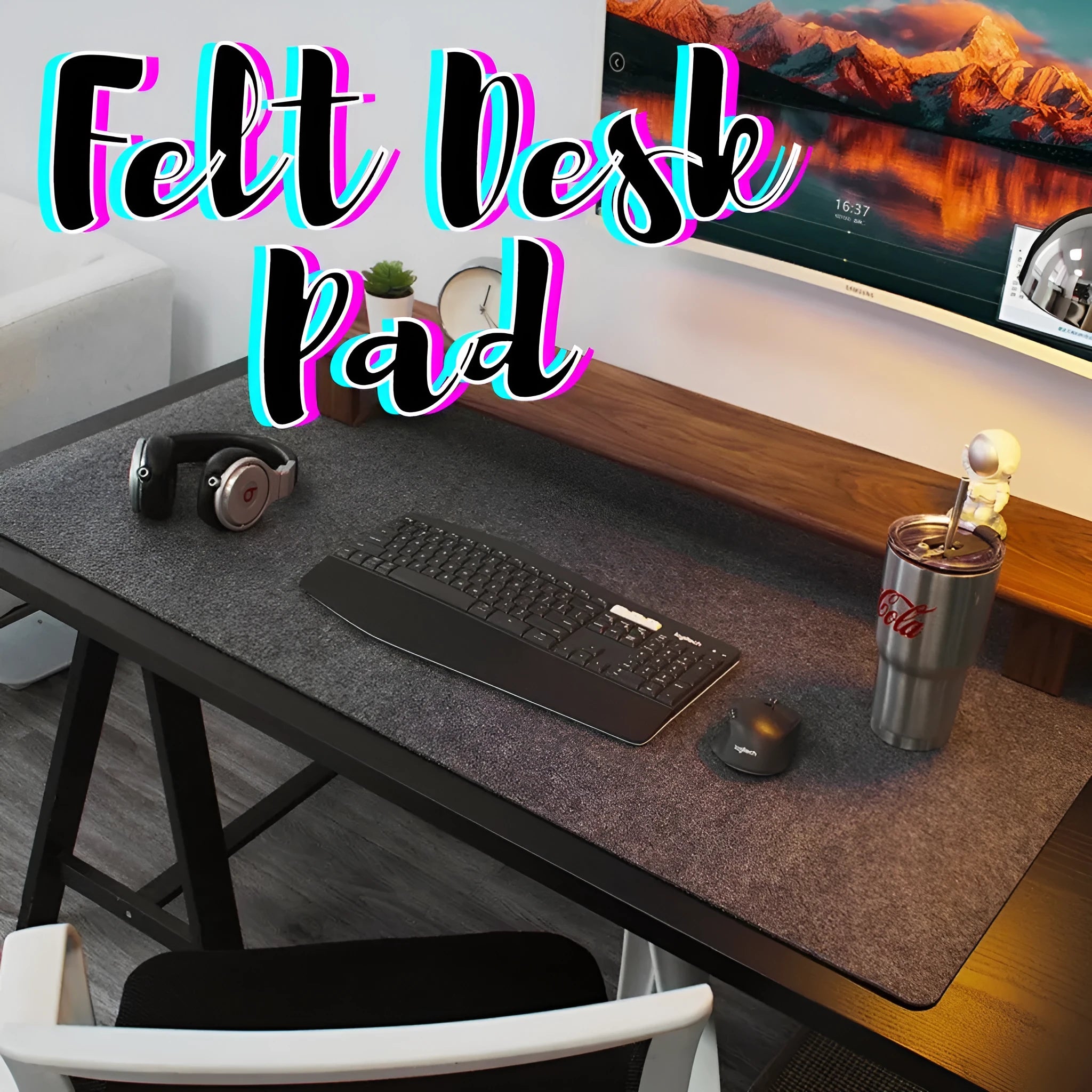 Black gray non-slip felt desk pad 80 cm by 40 cm with soft wool surface