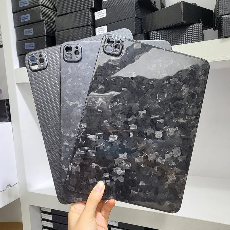 Genuine carbon fibre hard protective cover for Apple iPad Pro 11 in a plaid pattern.