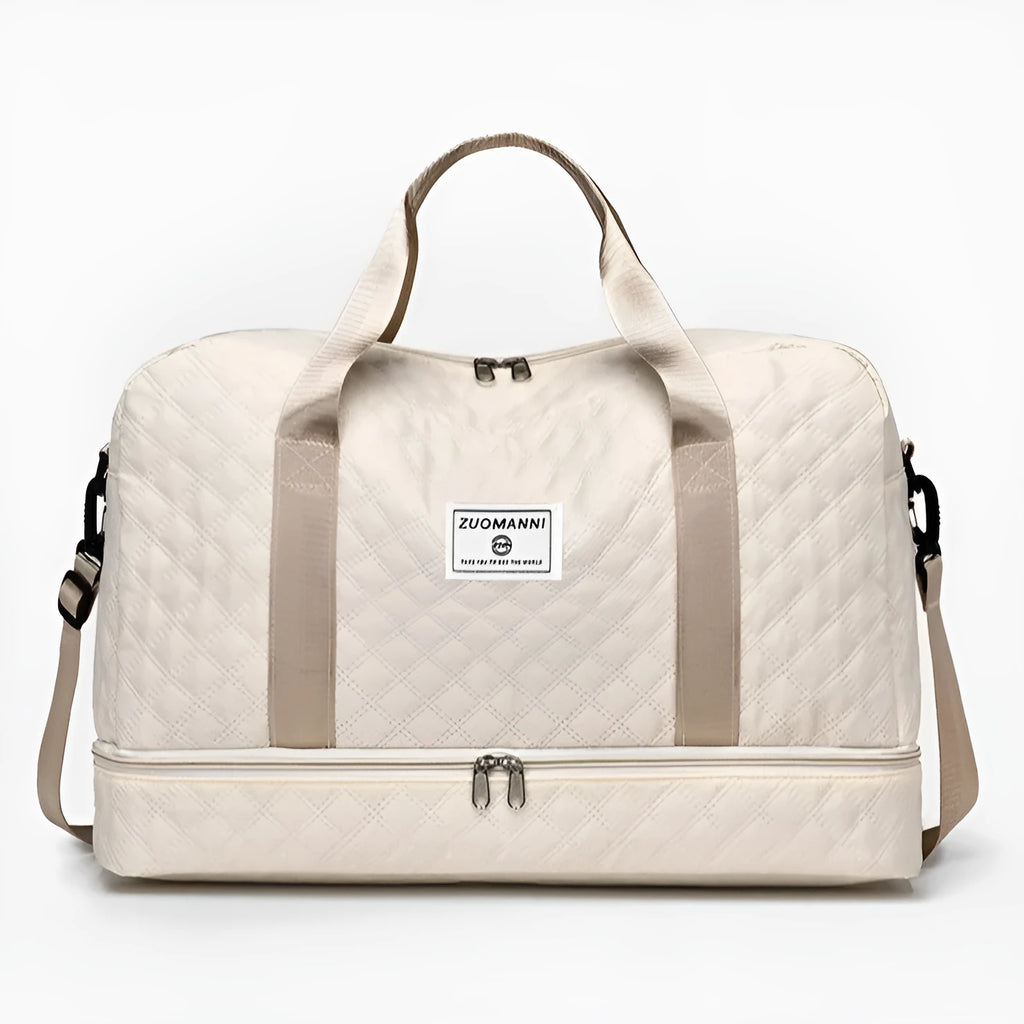 Large capacity Oxford cloth leisure travel bag in a solid colour, showing street style design details.