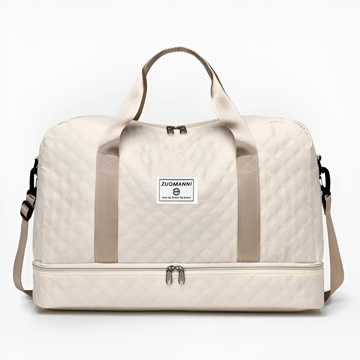Large capacity Oxford cloth leisure travel bag in a solid colour, showing street style design details.