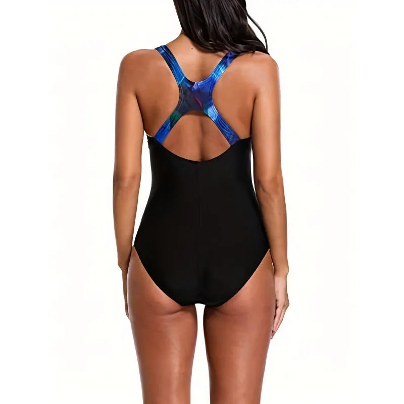 Women's oversized one-piece swimsuit with floral print and backless design for swimming sports