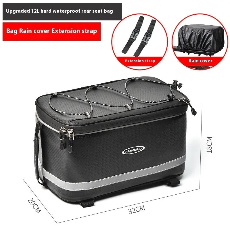 Black PU leather backseat bag for bicycle rack equipment with 12 litre capacity