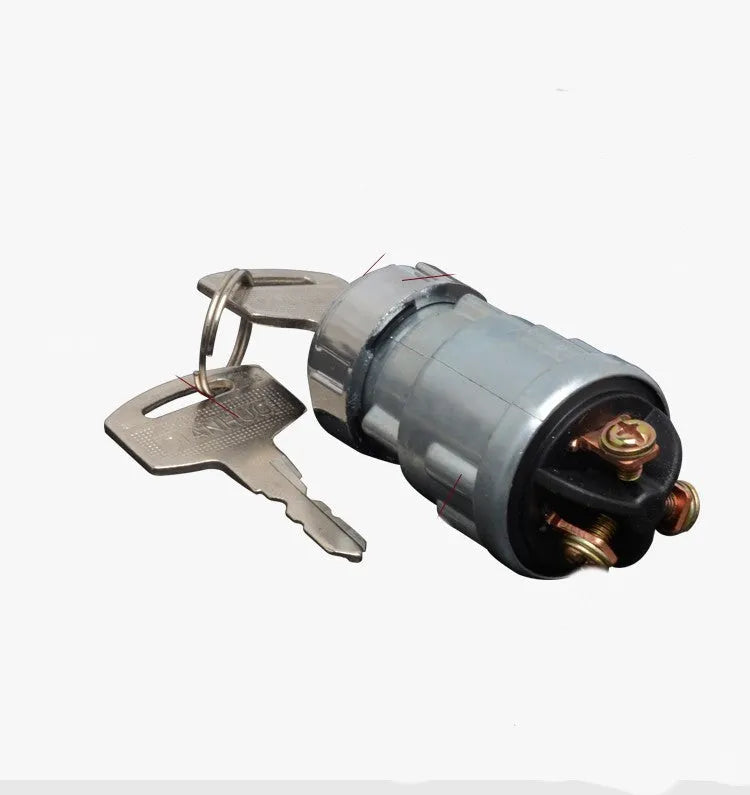 Copper ignition lock switch with key for truck and agricultural vehicle.