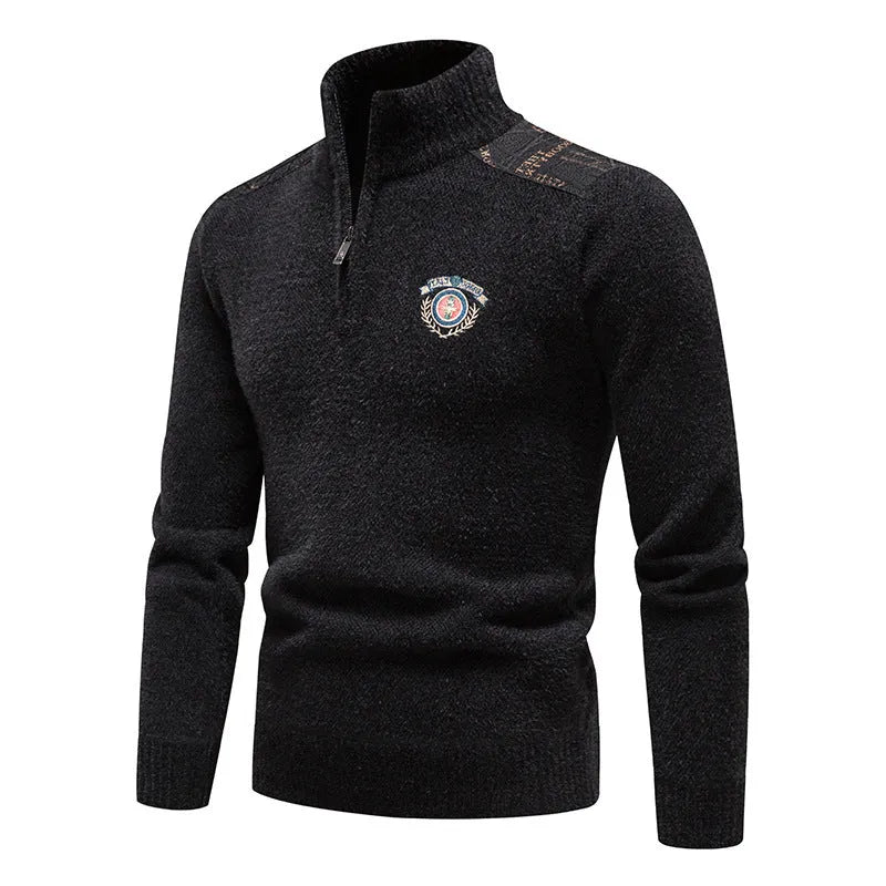 Men's velvet stand collar winter sweater in thickened rabbit fur blend fabric