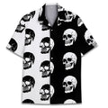 Men's short sleeve Cuban collar Hawaiian shirt in a patterned digital print on polyester fabric.