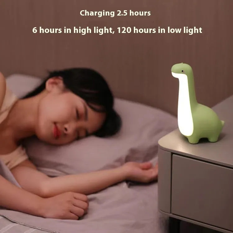 Cute dinosaur night light with 3000K warm glow in lemon yellow, USB rechargeable for kids bedroom decoration