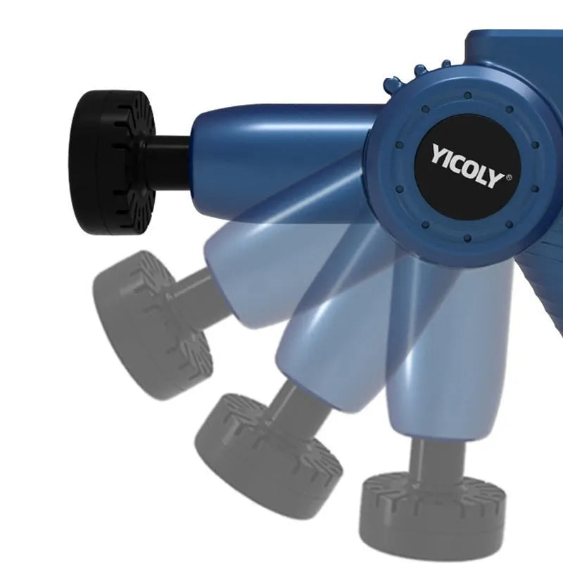 Black smart muscle massage gun with multiple attachment heads for hot and cold compress therapy