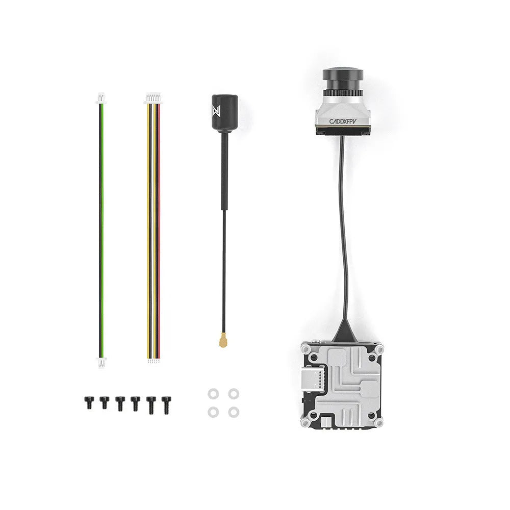 Caddx ADAPTS DJI FPV digital image transmission machine in silver with remote handle and mounting kit