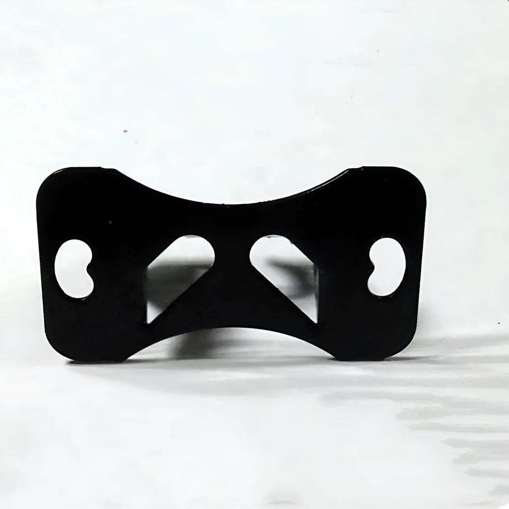 Black metal universal in-car camera holder with adjustable angle on a car windscreen.