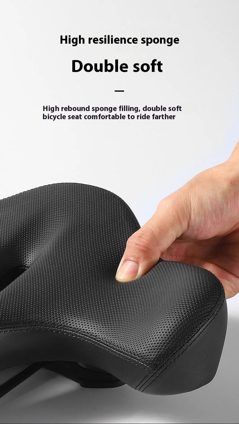 Black bicycle seat cushion made of leather and polyurethane foam for shock absorption.
