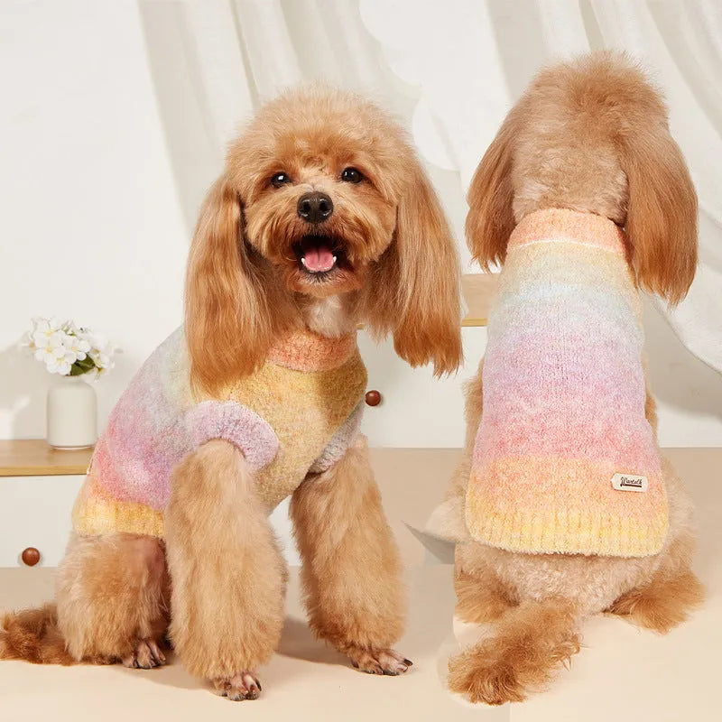 Rainbow circle pattern pet sweater for dogs and cats in wool acrylic blend fabric
