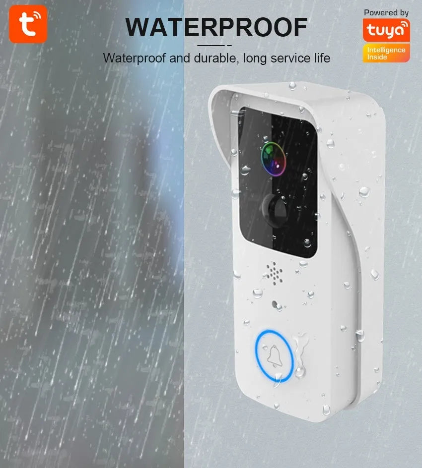 Black or white waterproof smart visual doorbell unit for outdoor security.