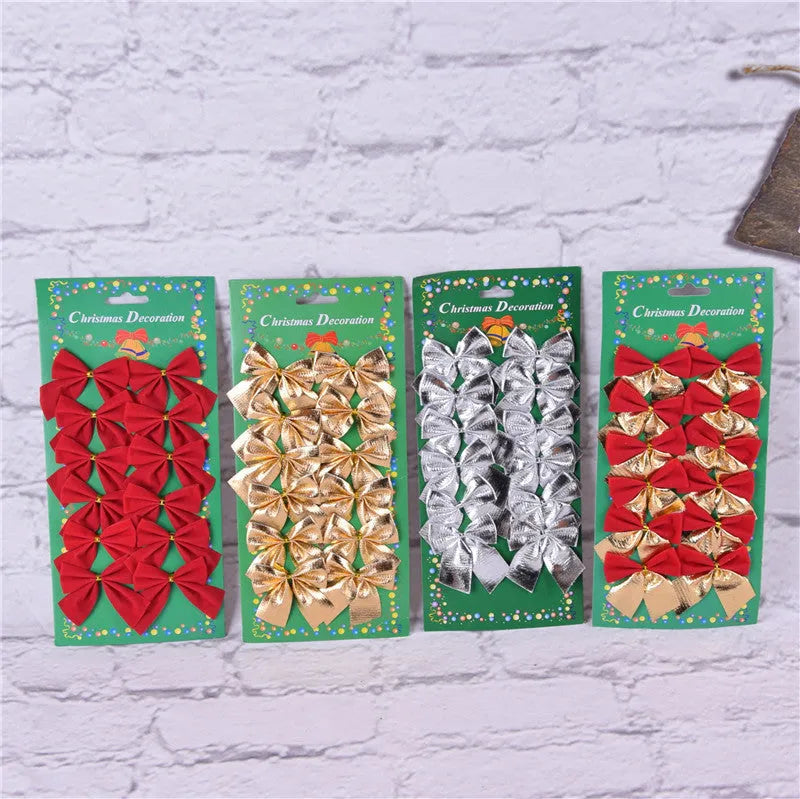 5cm polyester Christmas tree ornament bows in gold, red, red gold, and silver colours