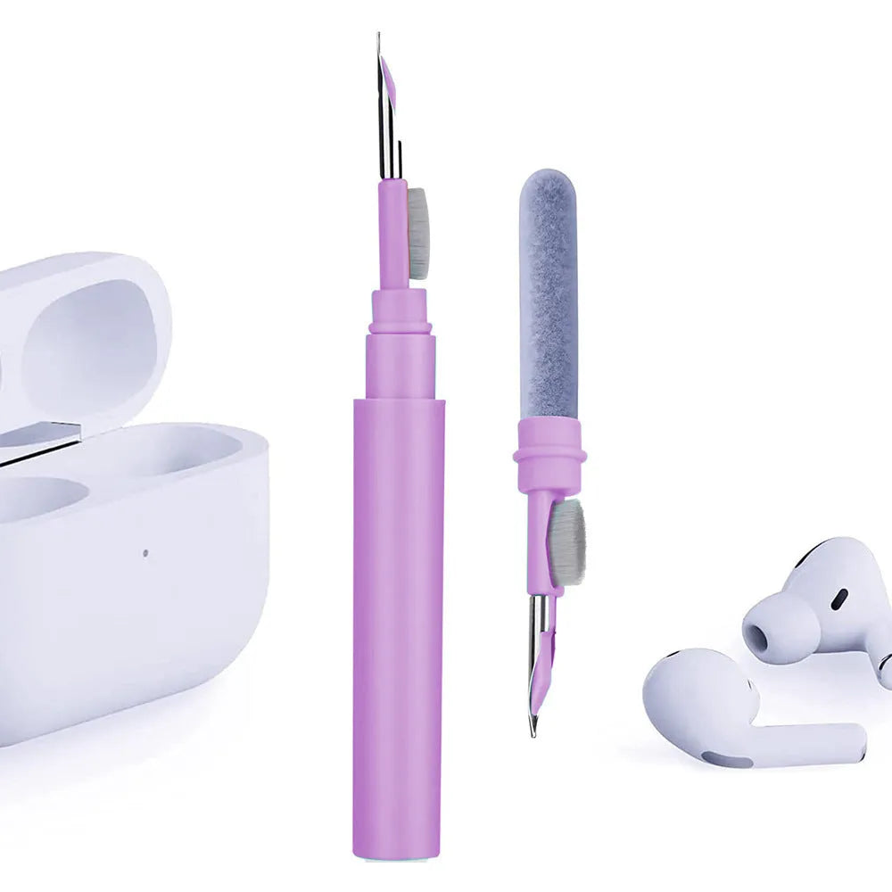 Bluetooth earbuds cleaning pen with ABS fibre flocking tip, 10.8cm long, in black colour
